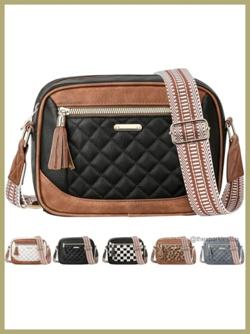 Vegan Leather Quilted Crossbody Bag for Women Water-Repellent Shoulder Purse